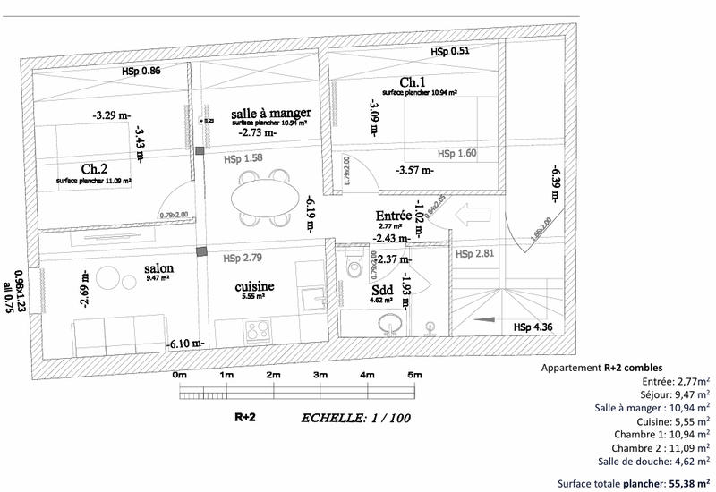Appartement - 55 m² - 3 pièces