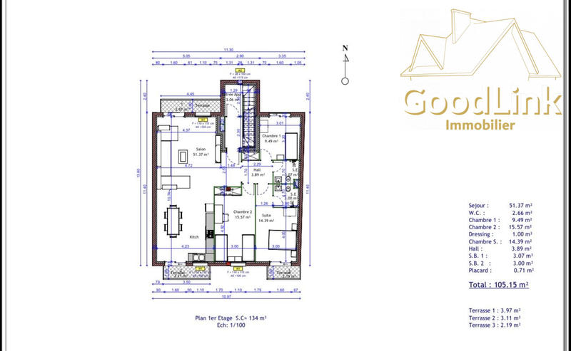 Appartement - 105 m² - 4 pièces