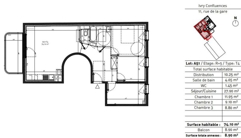 Appartement - 74 m² - 4 pièces