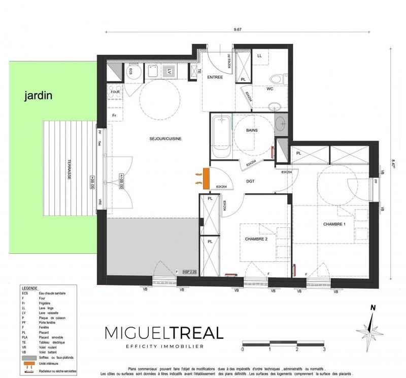 Appartement - 66 m² - 3 pièces