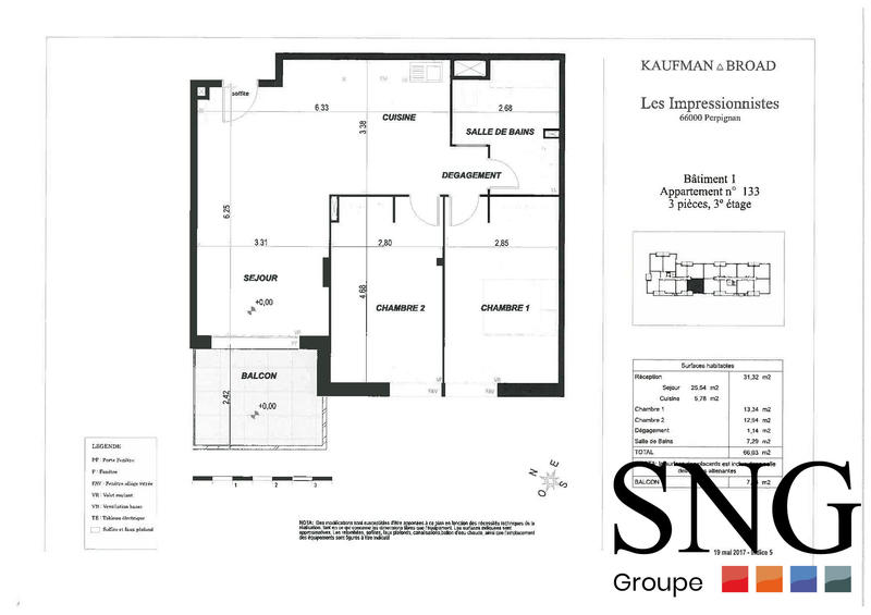 Appartement - 66 m² - 3 pièces