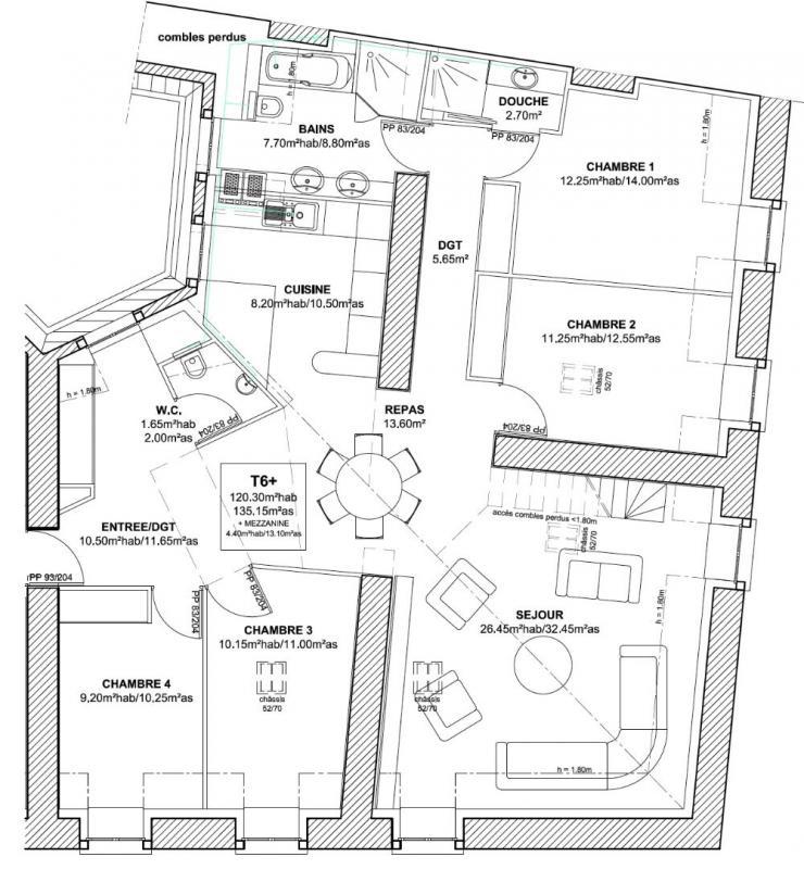 Appartement - 120 m² - 6 pièces