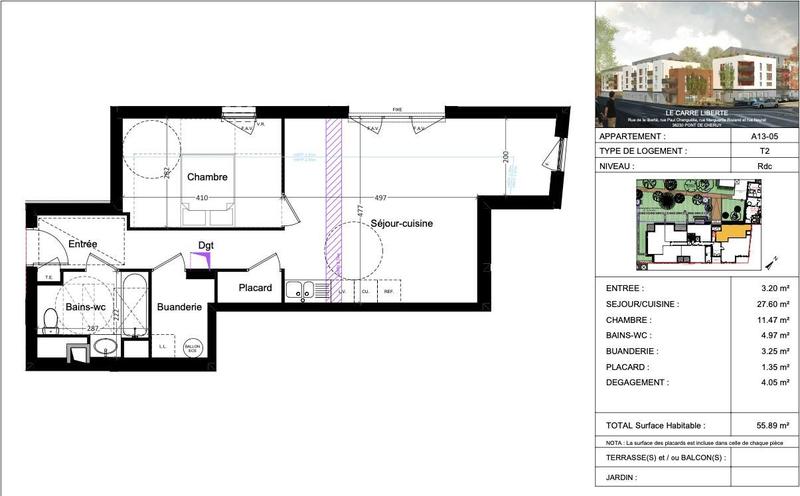 Appartement - 56 m² - 2 pièces