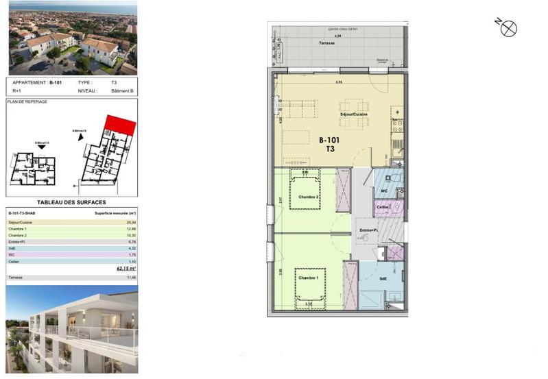 Appartement - 62 m² - 3 pièces