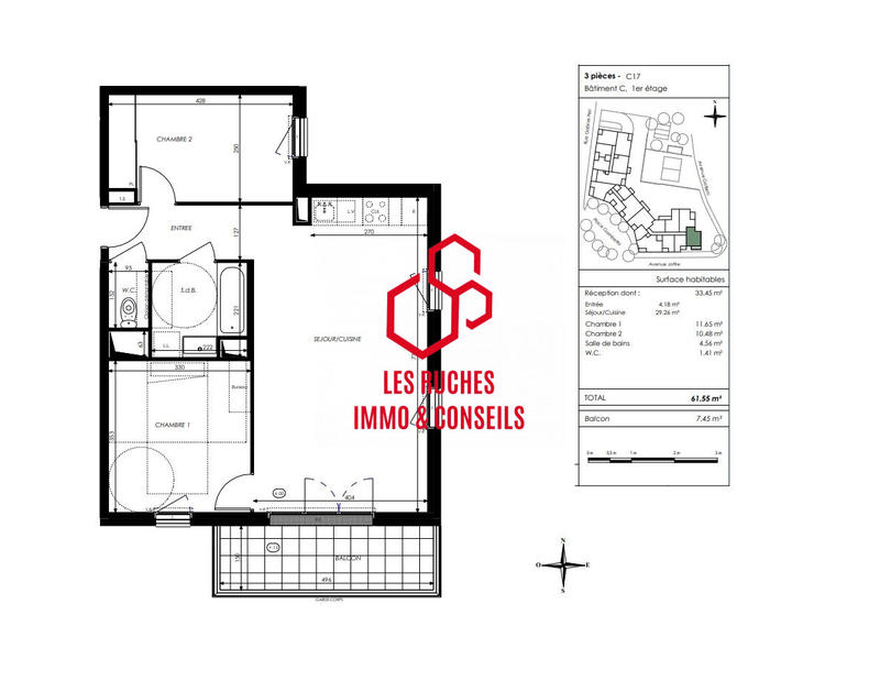 Appartement - 62 m² - 3 pièces
