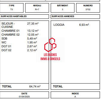 Appartement - 65 m² - 3 pièces