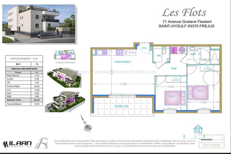 Appartement - 60 m² - 3 pièces