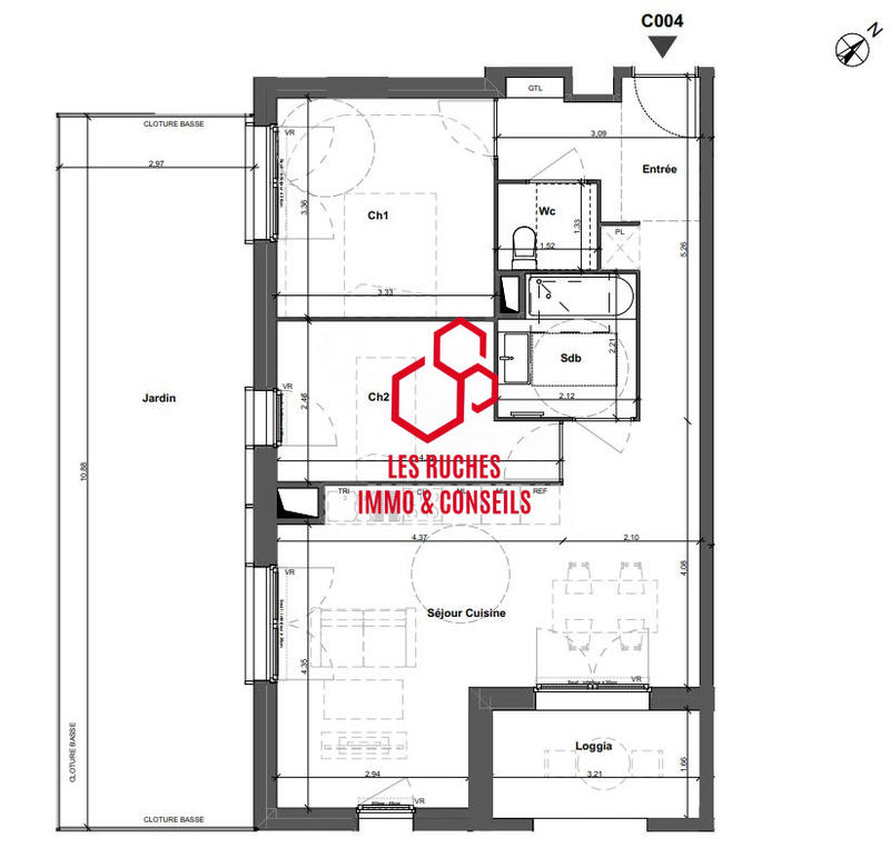 Appartement - 62 m² - 3 pièces