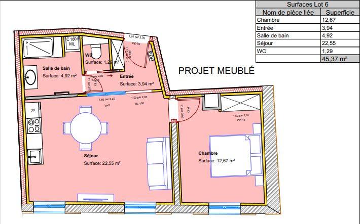 Appartement - 45 m² - 2 pièces