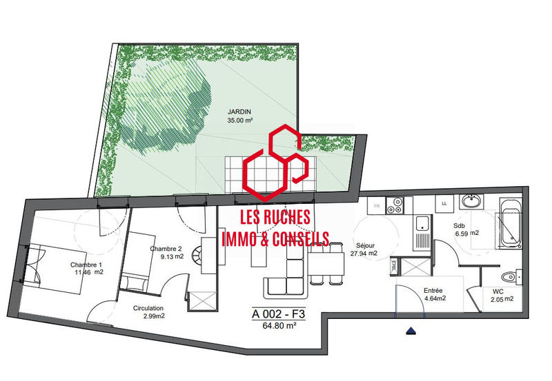 Appartement - 65 m² - 3 pièces