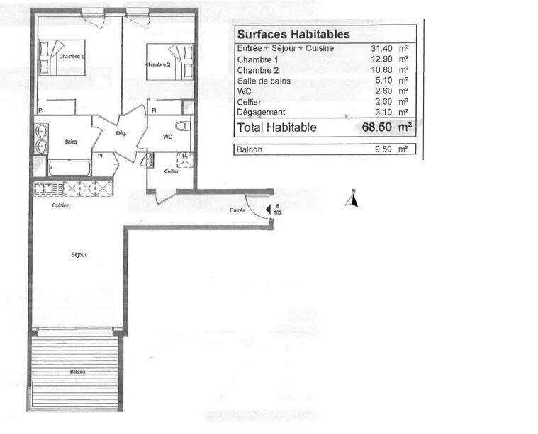 Appartement - 68 m² - 3 pièces
