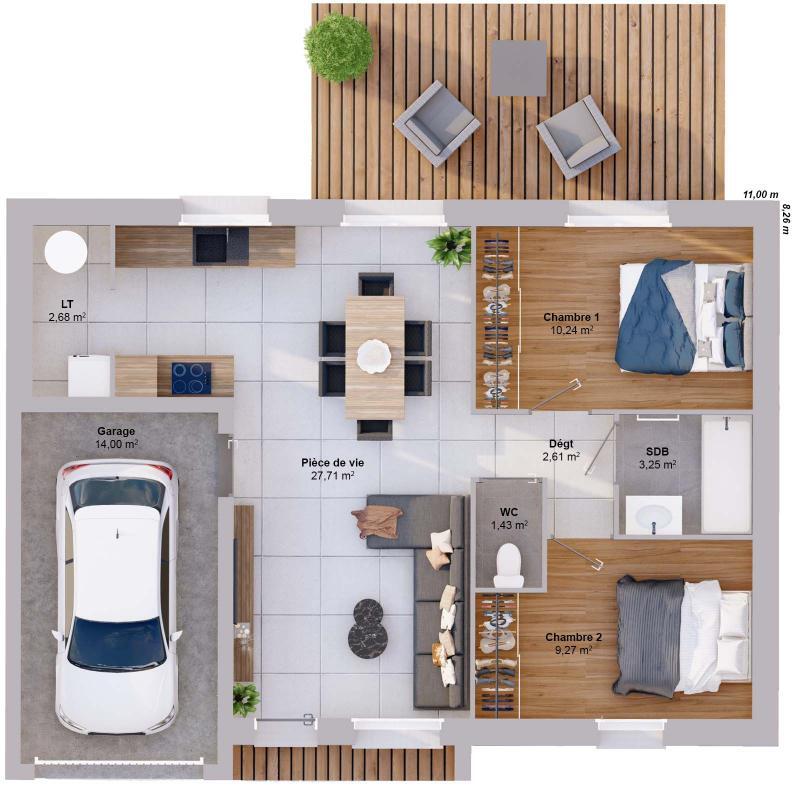 Maison - 57 m² - 4 pièces