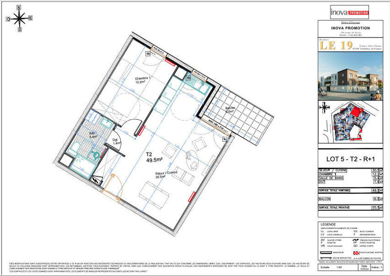 Appartement - 50 m² - 2 pièces
